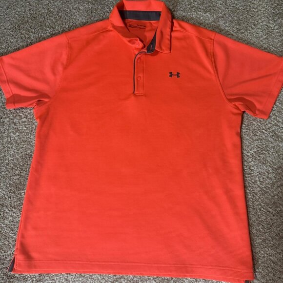 Under Armour Polo Shirt Mens 2XL Orange HeatGear Loose Performance Golf Stretch - Picture 1 of 8